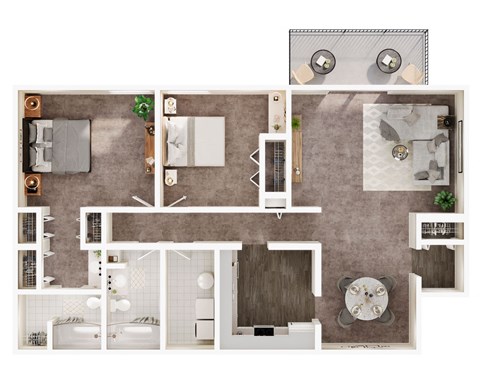 A floor plan of a house with a kitchen, living room, dining room, and bathroom.